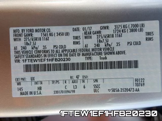 1FTEW1EF1HFB20230 фото 2