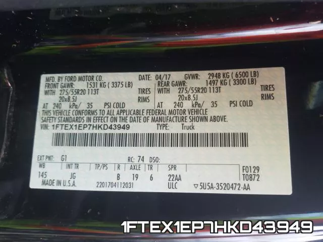1FTEX1EP7HKD43949 фото 2
