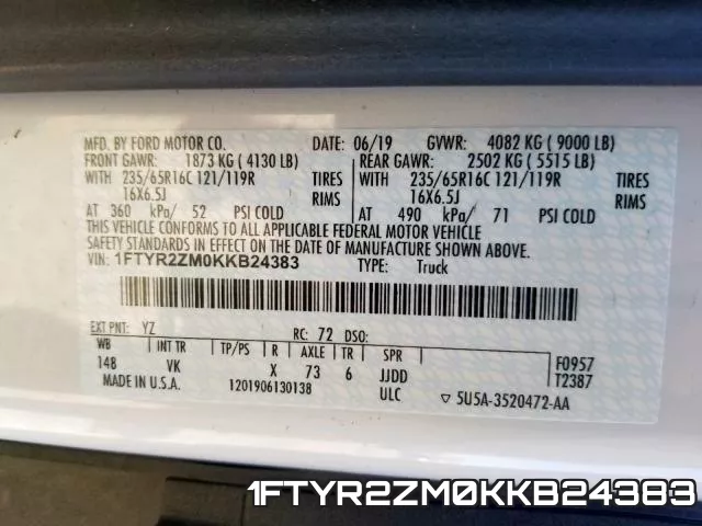 1FTYR2ZM0KKB24383 фото 2