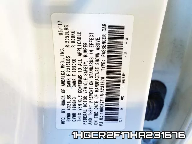 1HGCR2F17HA231676 фото 2