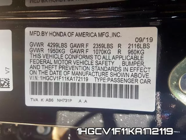 1HGCV1F11KA172119 фото 2