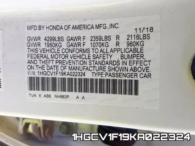 1HGCV1F19KA022324 фото 2