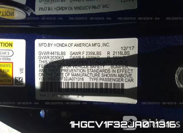 1HGCV1F32JA071316 фото 10