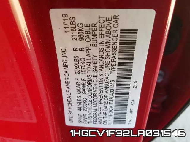 1HGCV1F32LA031546 фото 2