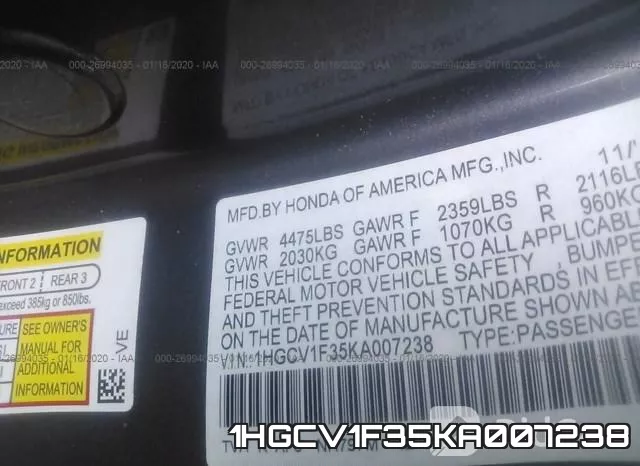 1HGCV1F35KA007238 фото 10