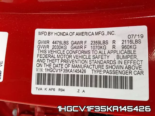 1HGCV1F35KA145426 фото 2