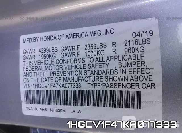 1HGCV1F47KA077333 фото 9