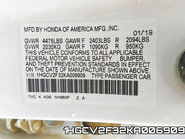 1HGCV2F32KA006909 фото 2