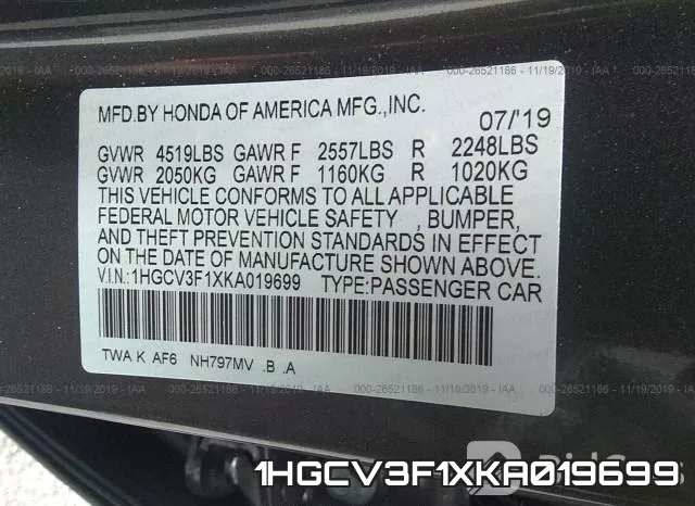 1HGCV3F1XKA019699 фото 10