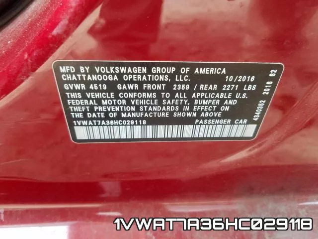 1VWAT7A36HC029118 фото 2