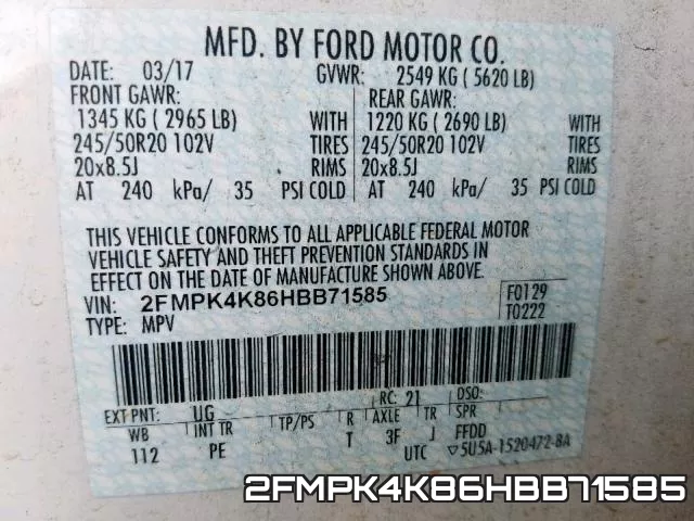 2FMPK4K86HBB71585 фото 2