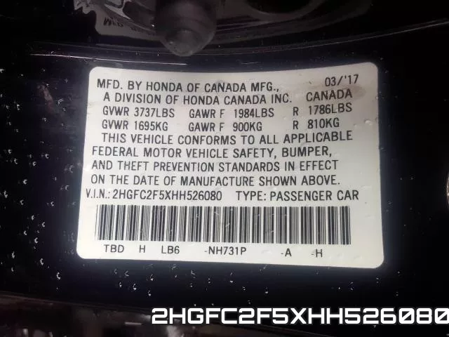 2HGFC2F5XHH526080 фото 2