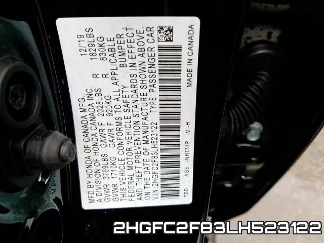 2HGFC2F83LH523122 фото 2