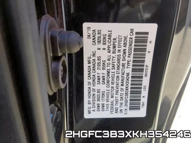 2HGFC3B3XKH354246 фото 2