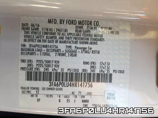 3FA6P0LU4HR141756 фото 2