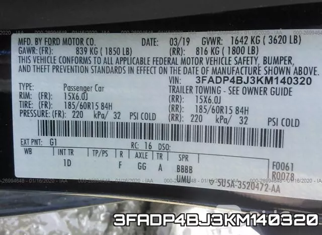 3FADP4BJ3KM140320 фото 10