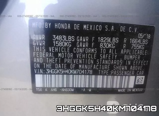 3HGGK5H40KM704178 фото 10