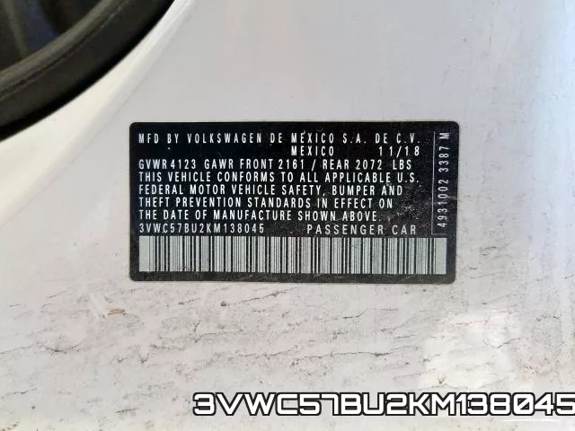 3VWC57BU2KM138045 фото 2