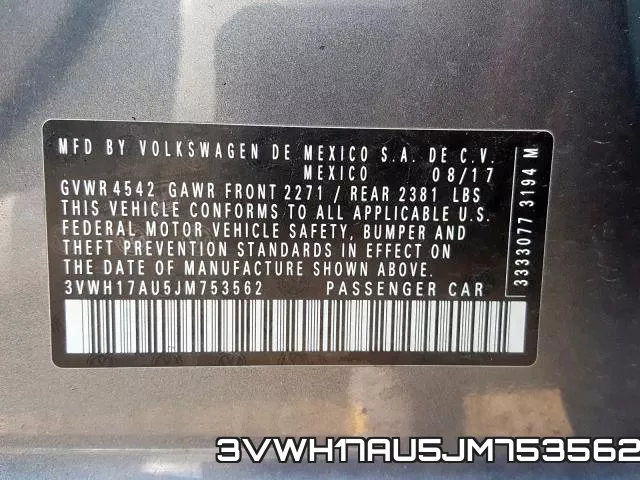 3VWH17AU5JM753562 фото 2
