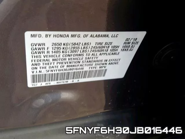5FNYF6H30JB016446 фото 2