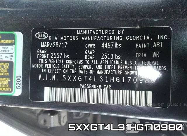 5XXGT4L31HG170980 фото 10