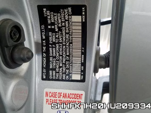 SHHFK7H20HU209334 фото 2