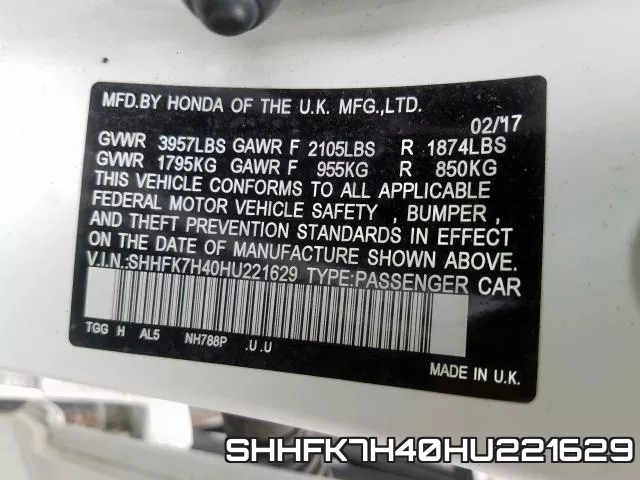 SHHFK7H40HU221629 фото 2