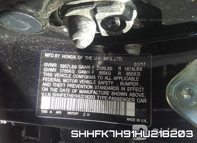 SHHFK7H91HU218203 фото 10