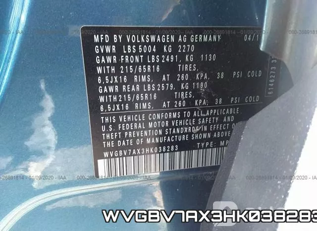 WVGBV7AX3HK038283 фото 10