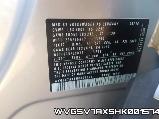 WVGSV7AX5HK001574 фото 2