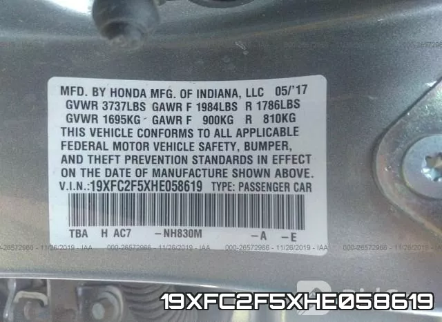 19XFC2F5XHE058619 фото 10
