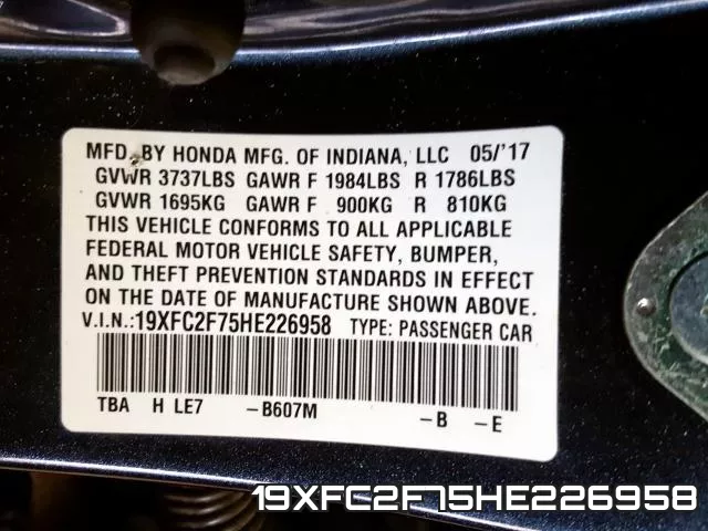19XFC2F75HE226958 фото 2