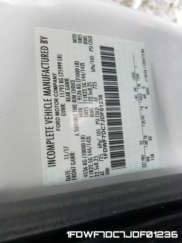 1FDWF7DC7JDF01236 фото 2