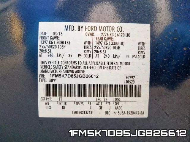 1FM5K7D85JGB26612 фото 2
