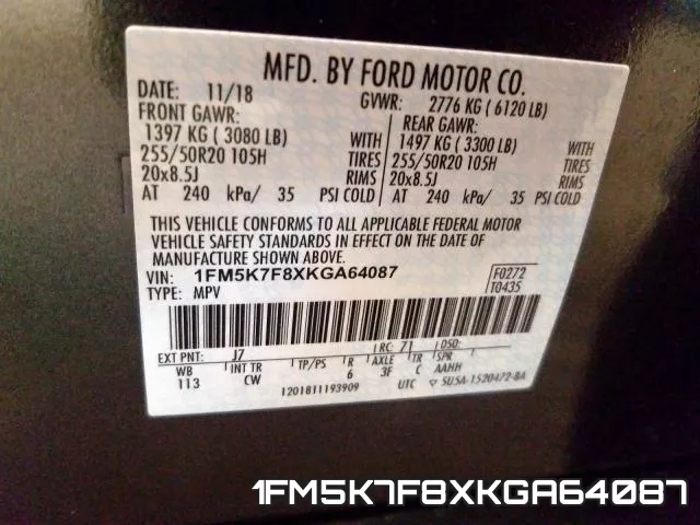1FM5K7F8XKGA64087 фото 2