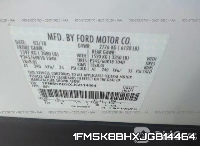 1FM5K8BHXJGB14464 фото 10