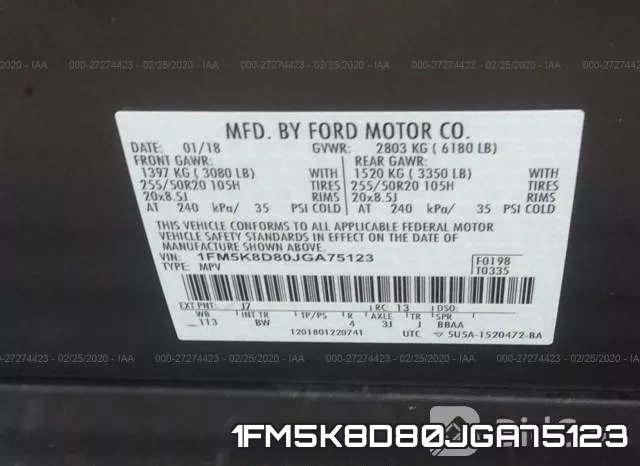 1FM5K8D80JGA75123 фото 10
