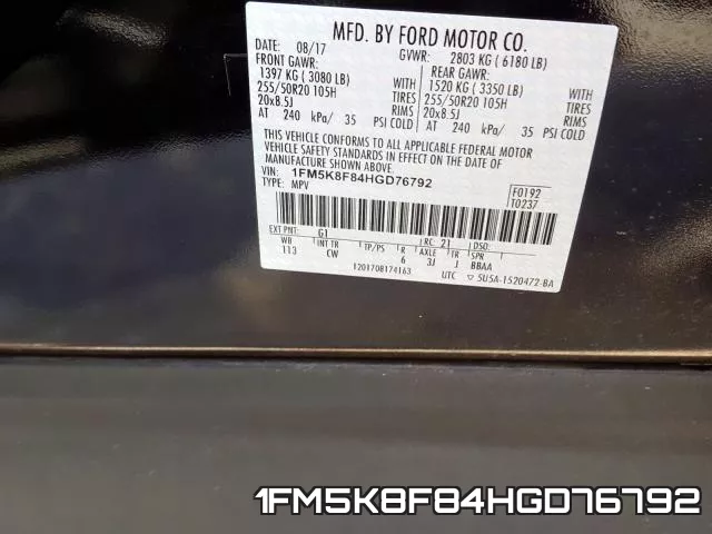 1FM5K8F84HGD76792 фото 2