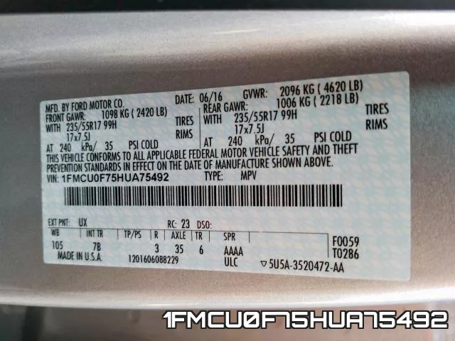 1FMCU0F75HUA75492 фото 2