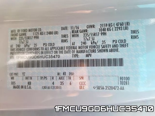 1FMCU9GD6HUC35470 фото 2
