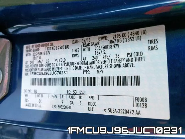 1FMCU9J96JUC70231 фото 2