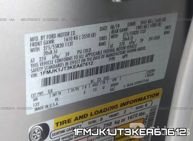1FMJK1JT3KEA67612 фото 10