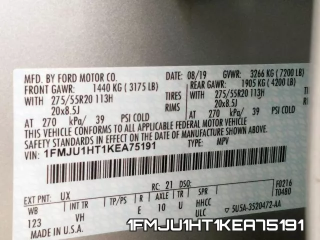 1FMJU1HT1KEA75191 фото 2
