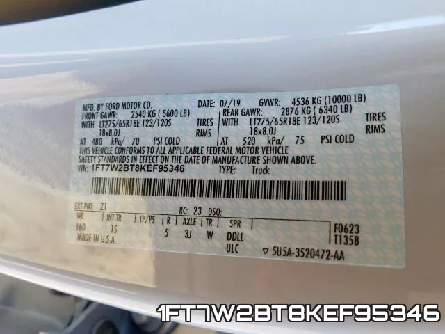 1FT7W2BT8KEF95346 фото 2