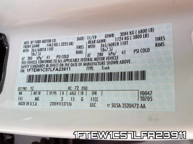1FTEW1C57LFA23911 фото 2