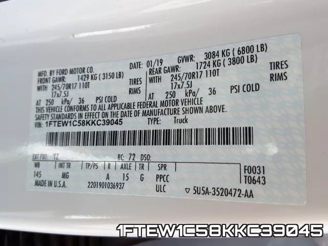 1FTEW1C58KKC39045 фото 2