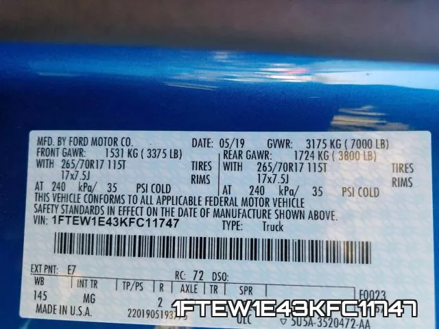 1FTEW1E43KFC11747 фото 2