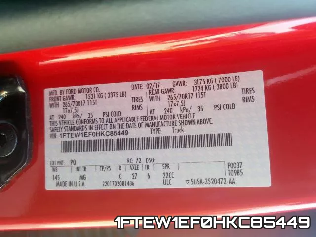1FTEW1EF0HKC85449 фото 2
