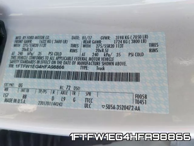 1FTFW1EG4HFA98866 фото 2