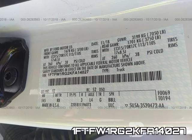 1FTFW1RG2KFA14027 фото 10